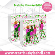 Load image into Gallery viewer, Sisterhood Gift Bag Labels Instant Download | Sorority Favor Bags Label Printable | Pink and Green Gift Bags SH1