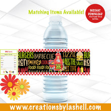 Load image into Gallery viewer, BBQ Water Bottle Labels Instant Download | Cook Out Drink Labels Printable | BBQ Favors | BBQ Printable | Cookout Printable | BBQ1
