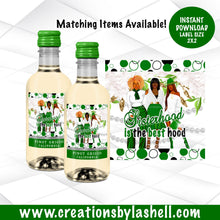 Load image into Gallery viewer, Sisterhood is The Best Hood Mini Wine Labels Instant Download Sorority Mini Wine Labels Printable Green and White Party Favors SH1