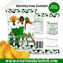 Load image into Gallery viewer, Sisterhood Party Labels Bundle Instant Download Sorority Party Favors Bundle Green and White Chip Bag Package Printable SH1