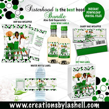 Load image into Gallery viewer, Sisterhood Party Labels Bundle Instant Download Sorority Party Favors Bundle Green and White Chip Bag Package Printable SH1