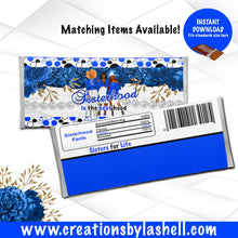 Load image into Gallery viewer, Sisterhood Candy bar Wrappers Instant Download | Sorority Chocolate Bar Wrapper Printable | Blue and White Ladies Night Favor Printable SH1
