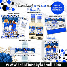 Load image into Gallery viewer, Sisterhood Party Labels Bundle Instant Download Sorority Party Favors Bundle Blue and White Chip Bag Package Printable SH1
