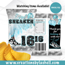 Load image into Gallery viewer, Sneaker Ball Chip Bag Template Teal Blue Sneaker Ball Favors Sneaker Ball Theme Party Digital File Printable SB1