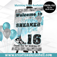 Load image into Gallery viewer, Sneaker Ball Welcome Sign Printable Teal Blue Sneaker Party Birthday Sign Digital File Sneaker Theme Welcome Sign Template SB1