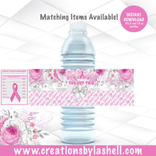 Load image into Gallery viewer, Breast Cancer Awareness Water Bottle Label Instant Download | Breast Cancer Water Bottle Labels Printable | Be Strong Labels BC1