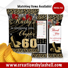 Load image into Gallery viewer, Stepping into Chip Bag Printable Red, Black and Gold Birthday Chip Bags Digital File SI1