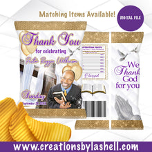 Load image into Gallery viewer, Pastor Chip Bag Digital File | Church Chip Bag Favors | Pastoral Anniversary Chip Bag Favors | First Lady Chip Bags | Purple and Gold | PC1