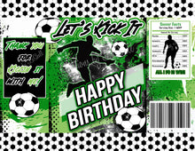 Load image into Gallery viewer, Soccer Chip bag Instant Download Let's Kick It Chip bag Template Soccer Chip Bag Wrapper Soccer Party favors SCR1