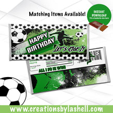 Load image into Gallery viewer, Soccer Candy bar Wrappers Instant Download | Let's Kick It Chocolate Bar Wrapper Printable | Soccer Favor Printable SCR1