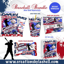 Load image into Gallery viewer, Baseball Party Labels Bundle Instant Download Baseball Party Favors Bundle Templates Baseball Chip Bag Package Printable BAB1