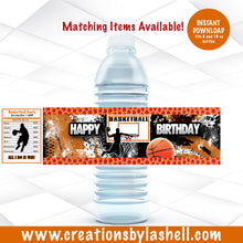 Load image into Gallery viewer, Basketball Water Bottle Labels Instant Download Slam-Dunk Water Bottle Labels Template Basketball Party Favors Printable BB1