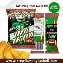 Load image into Gallery viewer, Football Chip bag Instant Download It's Game Time Chip bag Template Football Chip Bag Wrapper Football Party Favors F3