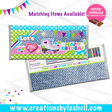 Load image into Gallery viewer, Roller Skating Candy bar Wrappers Instant Download | Let's roll Chocolate Bar Wrapper Printable | Roller Skating Party Favor Printable RS1
