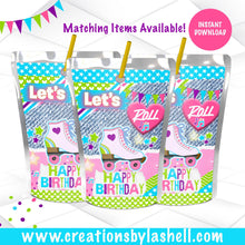 Load image into Gallery viewer, Roller Skate Birthday Party Juice Labels Instant Download Roller Skating Party Favors Printable Skate Party Juice Labels RS1