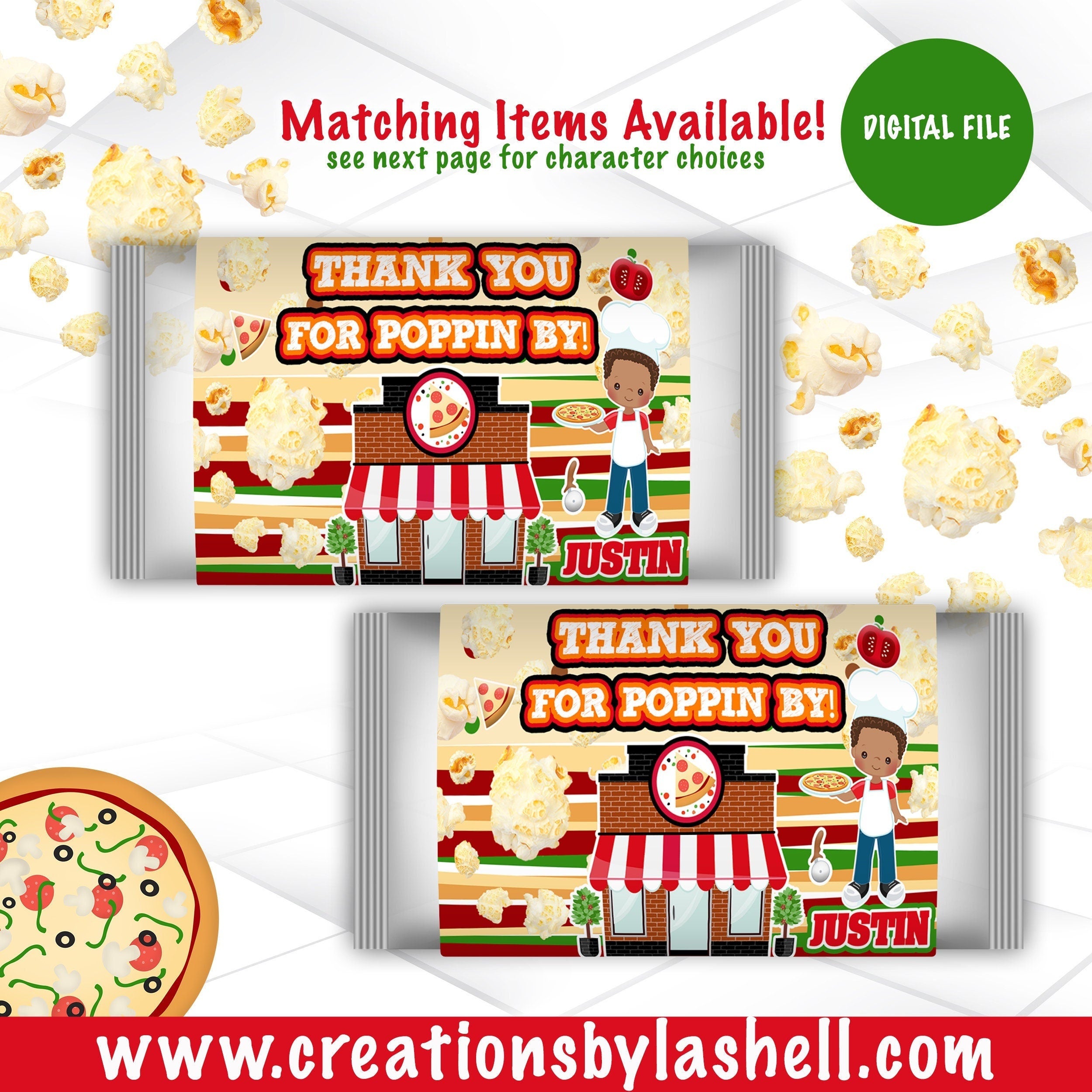 Pizza Party Popcorn Wrappers Digital File | Pop Corn Wrapper Template ...