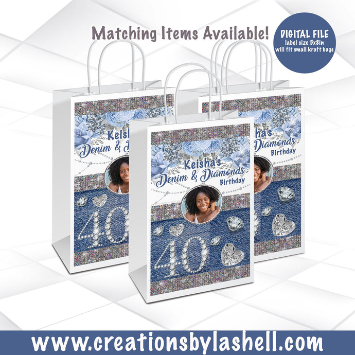 Denim & Diamonds Gift Bag Template Denim and Diamonds Gift Bag Labels Printable Denim Theme Favors Bag DD1
