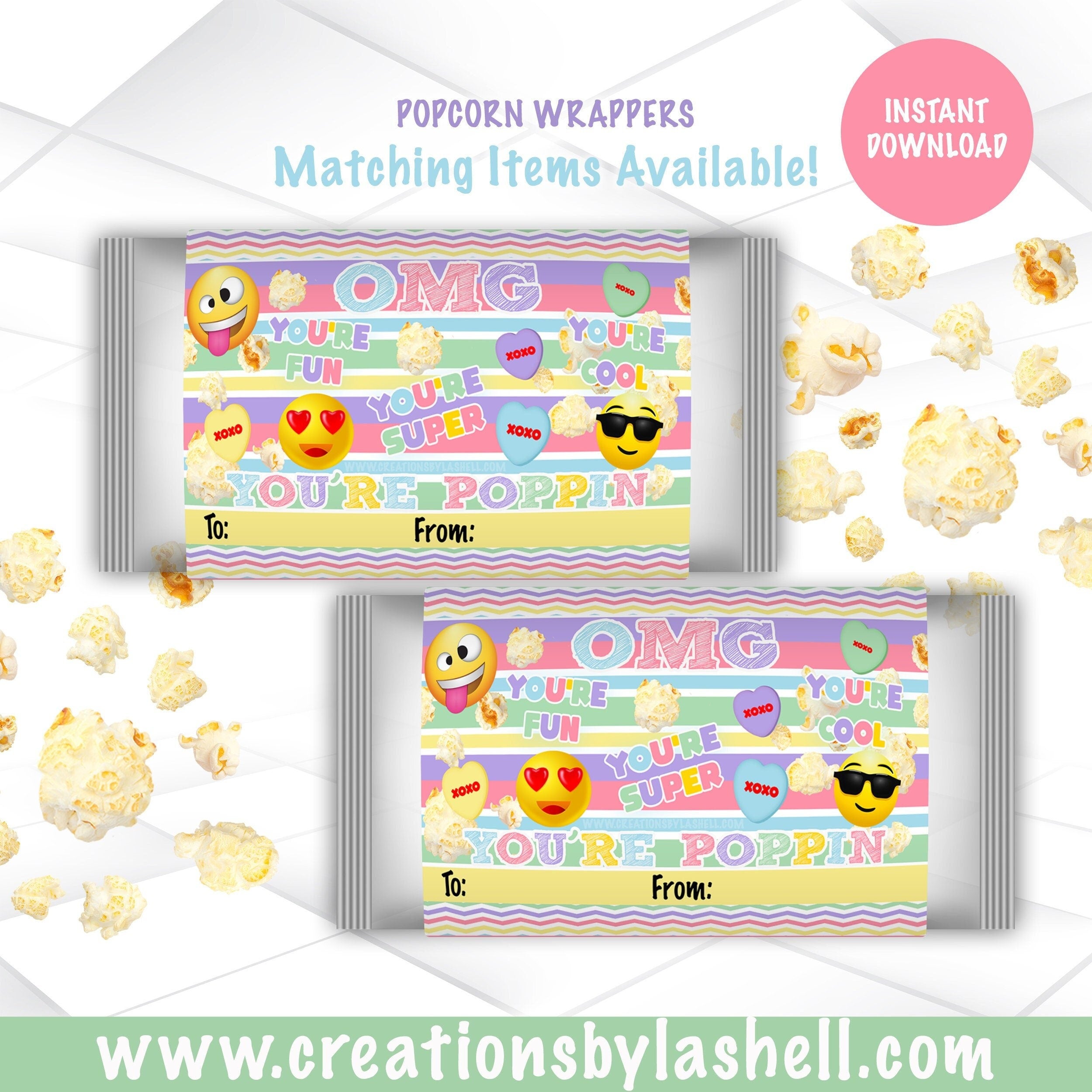 Valentine Popcorn Wrappers Instant Download | Valentine Pop Corn Wrapp ...