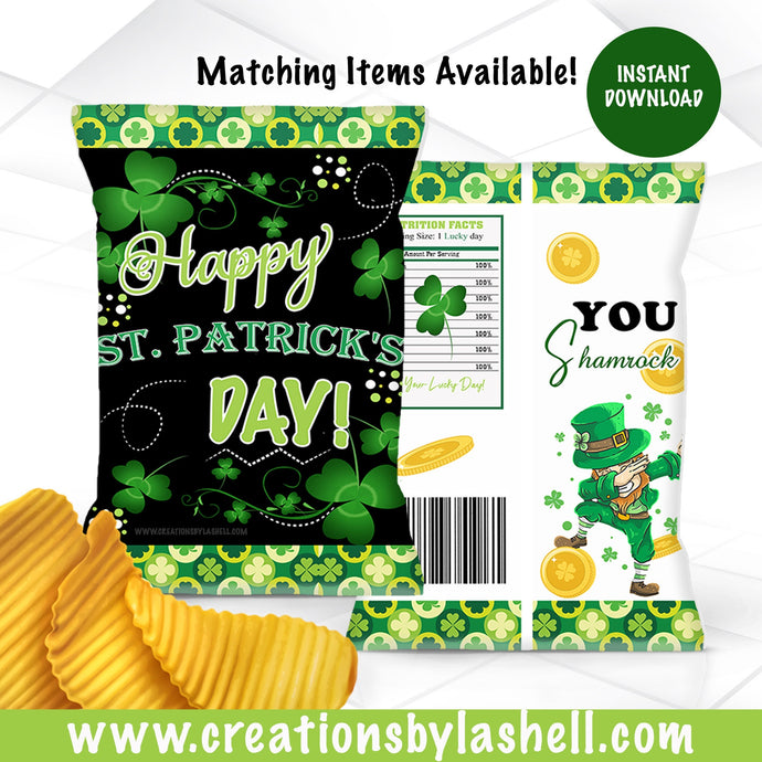 St Patrick's Day Chip Bag Instant Download Lucky Chip Bag Printable  St Patrick's Day Favors Template St Patrick's Day Treat Bags SP4