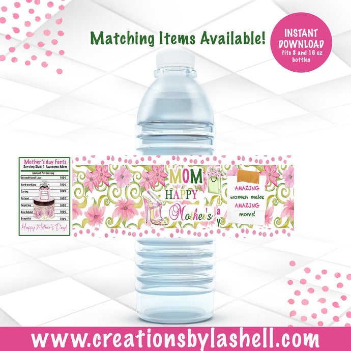 Mother's day Water bottle labels Instant Download | Mother's Day Favors Printable | Pink Mother's day labels | M4