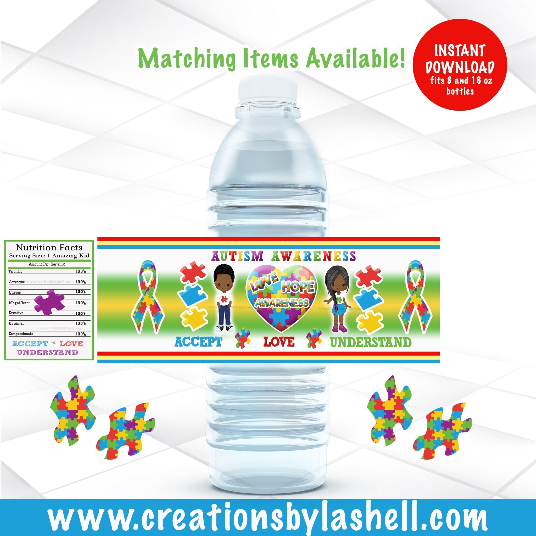 Label First Autism Autism Water Bottle Labels Instant Download | Autism Awareness Labels ...