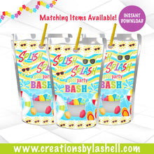 Load image into Gallery viewer, Pool Party Juice Pouch Labels Instant Download Splish Splash Party Drink Labels Printable Pool Party Favors Digital File PP1
