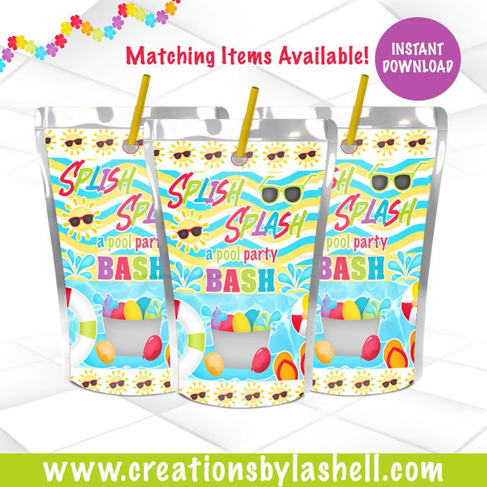 Pool Party Juice Pouch Labels Instant Download Splish Splash Party Drink Labels Printable Pool Party Favors Digital File PP1