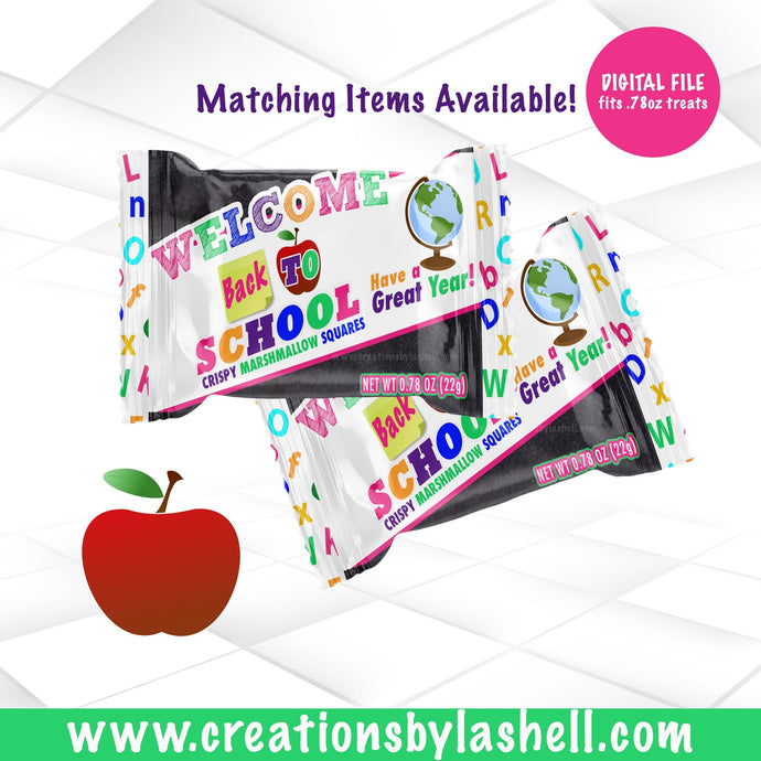 Back to School Krispie Treats Wrappers Instant Download | Welcome Back to School Krispie Treats Wrappers Printable | S1