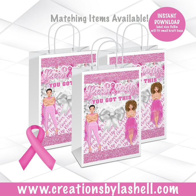 Pink Breast Cancer Gift Bag Label Printable | Breast Cancer Favor Bags Label Printable | Breast Cancer Awareness Instant Download BC1